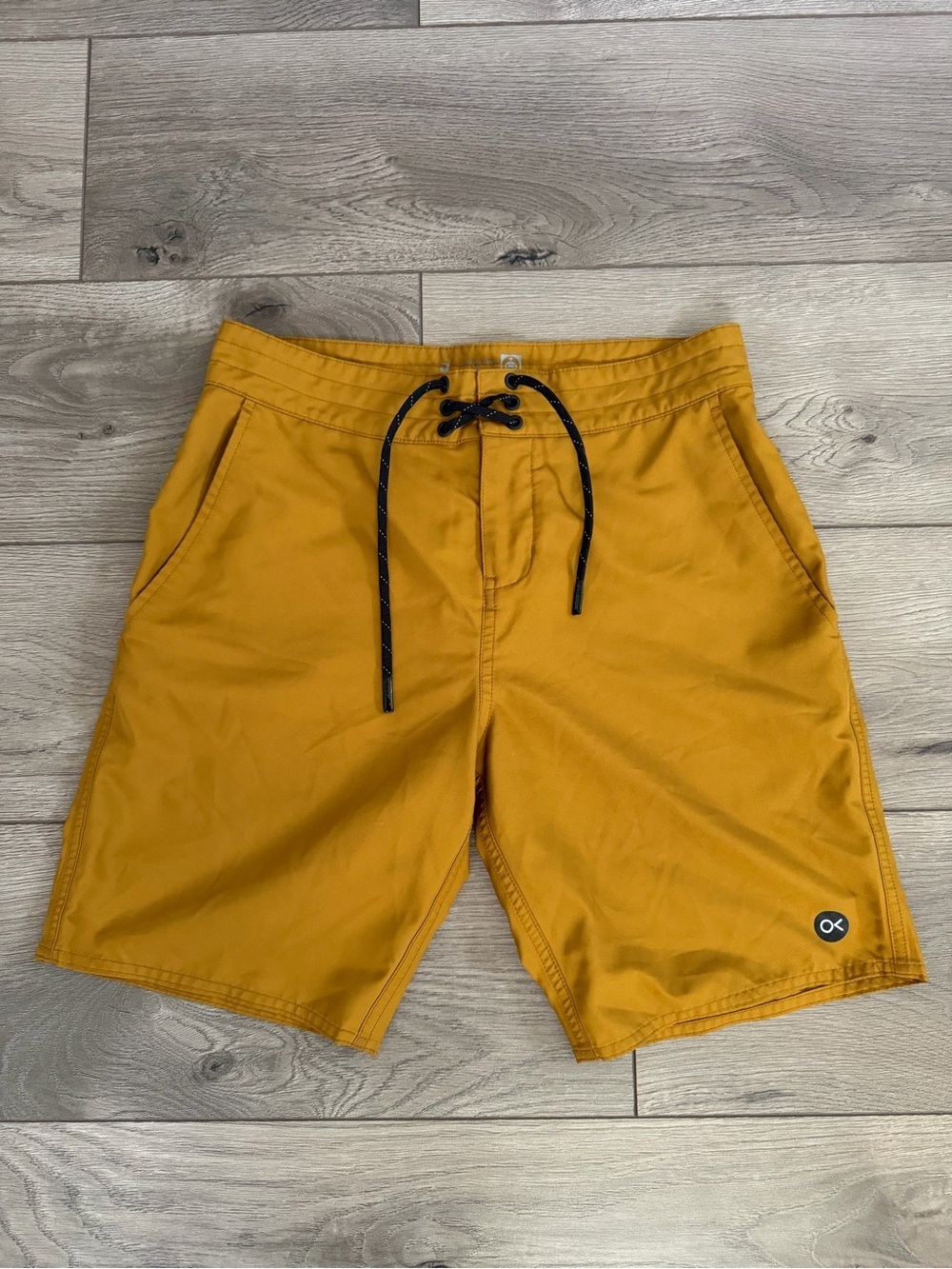OUTER KNOWN Men's Mustard Yellow Swim Trunks with Drawstring Size 28